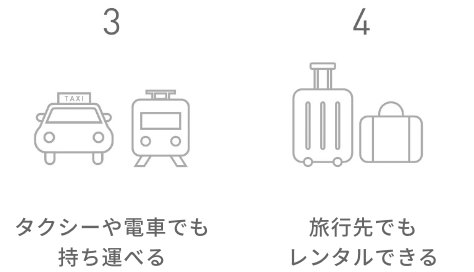 持ち運べる,旅行先でもレンタルできる